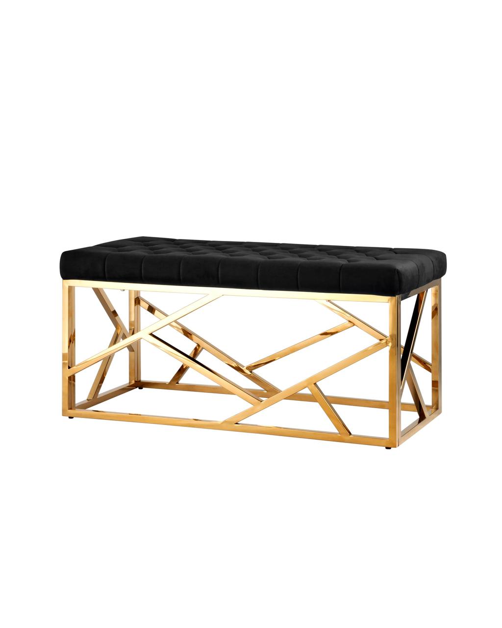 Банкетка Stool Group АРТ ДЕКО сталь золото, нержавеющая сталь, обивка сиденья велюр черный