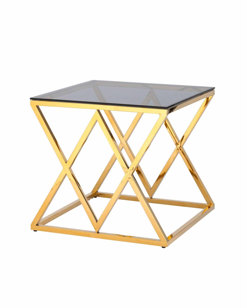 Журнальный стол Stool Group 55*55 ИНСИГНИЯ золото стекло smoke, каркас нержавеющая сталь