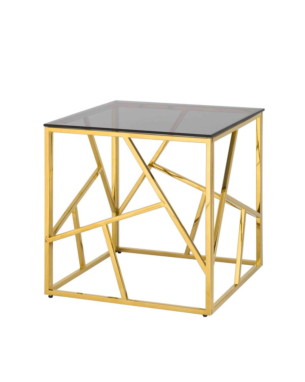 Журнальный стол Stool Group 55*55 АРТ ДЕКО золото стекло smoke, каркас нержавеющая сталь