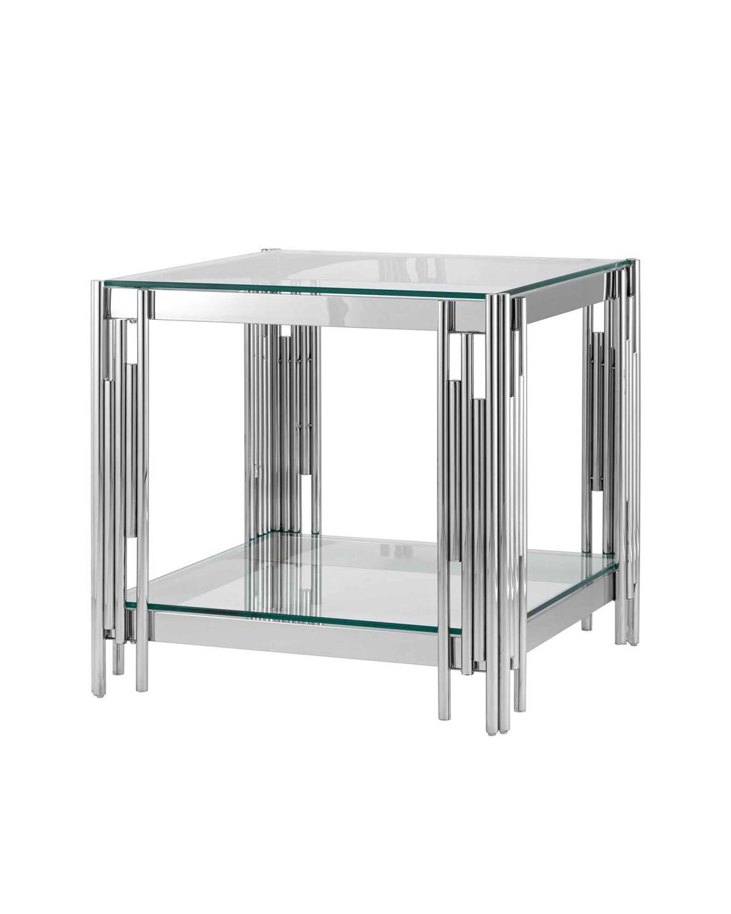 Журнальный стол Stool Group 55*55 ГЭТСБИ серебро, профиль каркаса сталь, материал столешницы стекло