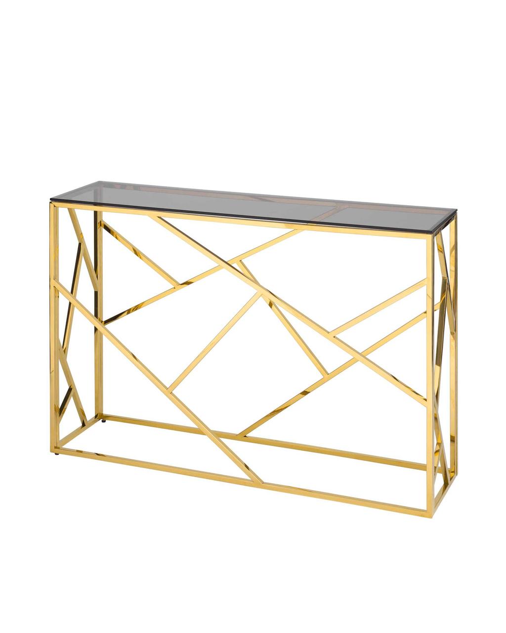 Консоль Stool Group Арт Деко 115*30, стальной каркас золотого цвета, столешница стеклянная