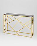 Консоль Stool Group Арт Деко 115*30, стальной каркас золотого цвета, столешница стеклянная, фото 2