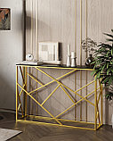 Консоль Stool Group Арт Деко 115*30, стальной каркас золотого цвета, столешница стеклянная, фото 3