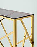 Консоль Stool Group Арт Деко 115*30, стальной каркас золотого цвета, столешница стеклянная, фото 6