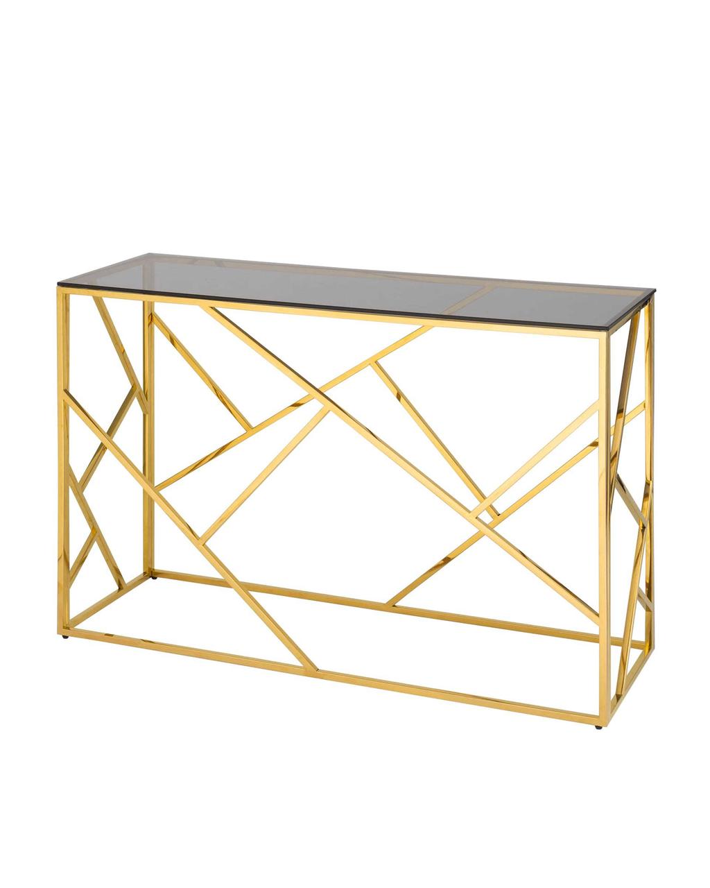 Консоль Stool Group АРТ ДЕКО 120*40 нержавеющая сталь золото стекло темный хром