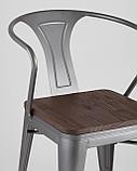 Стул Stool Group Tolix с подлокотниками серебристый матовый + темное дерево, , металлическое серебристое, фото 10