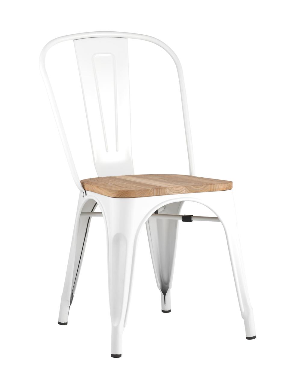Стул Stool Group TOLIX WOOD белый глянцевый, каркас металлический, сиденье деревянное