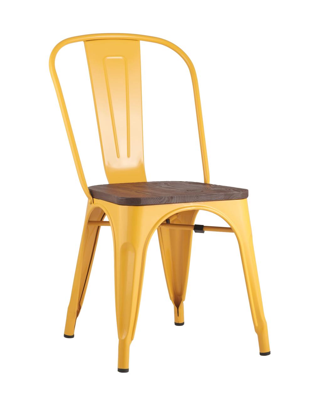 Стул Stool Group Tolix Wood желтый сиденье деревянное