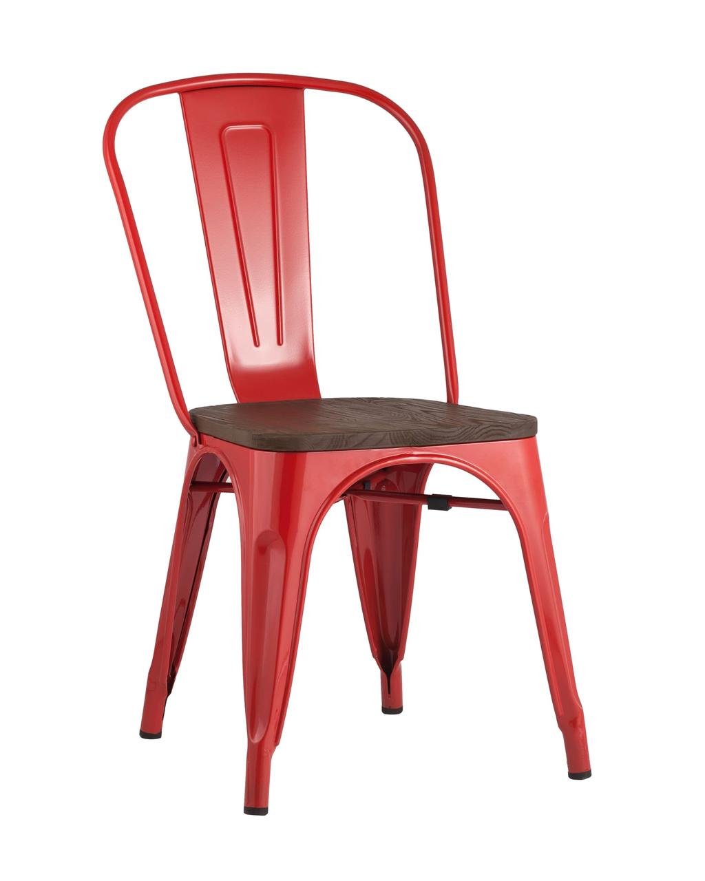 Стул Stool Group Tolix WOOD красный глянцевый, основание и спинка оцинкованная сталь, сиденье дерево