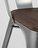 Стул Stool Group Tolix WOOD серебристый матовый, основание и спинка оцинкованный металл, сиденье тёмное дерево, фото 9