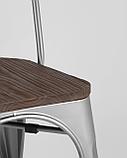 Стул Stool Group Tolix WOOD серебристый матовый, основание и спинка оцинкованный металл, сиденье тёмное дерево, фото 10