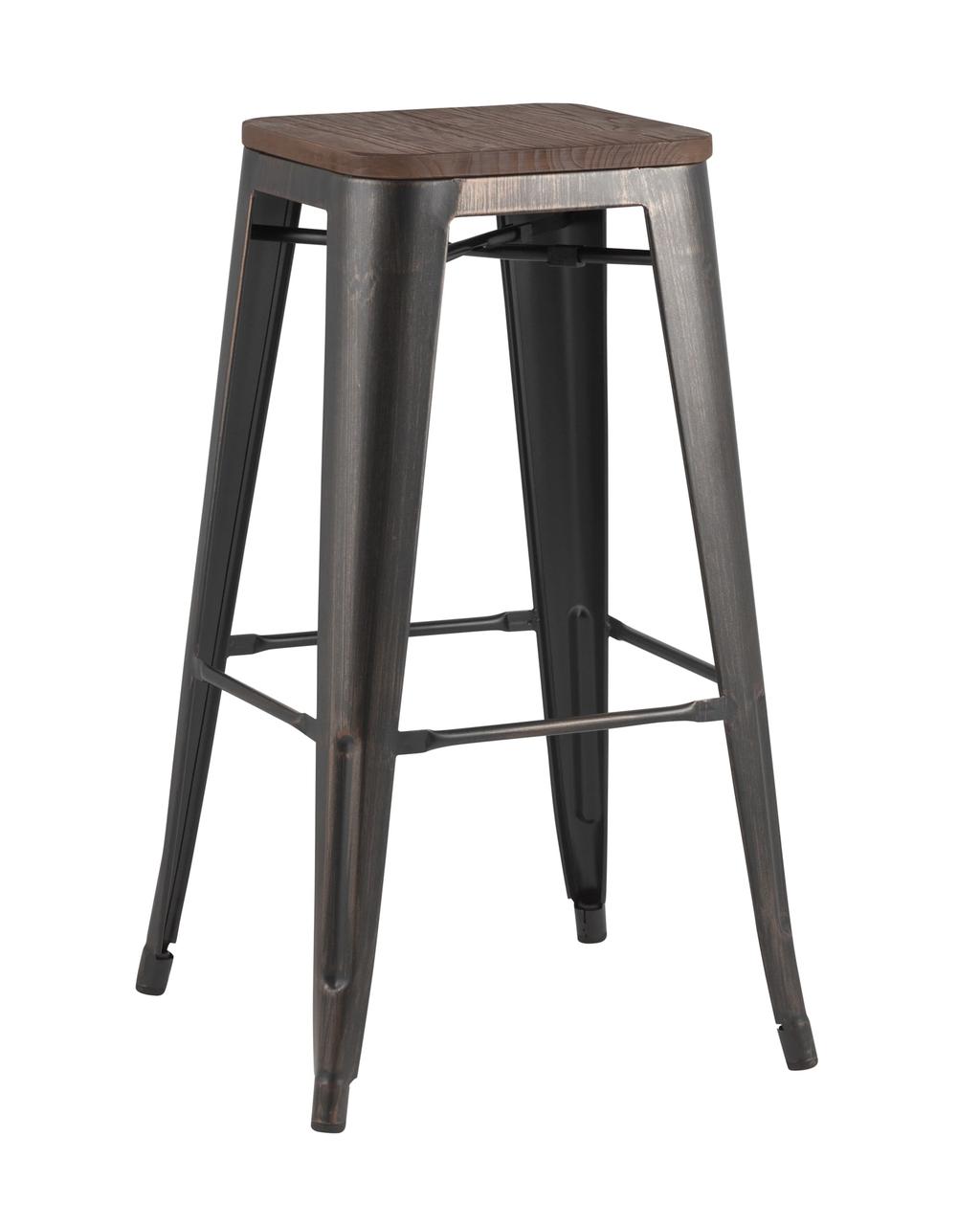 Стул барный Stool Group Tolix WOOD черный патина золото, металлический каркас, деревянное сиденье