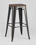 Стул барный Stool Group Tolix WOOD черный патина золото, металлический каркас, деревянное сиденье, фото 2