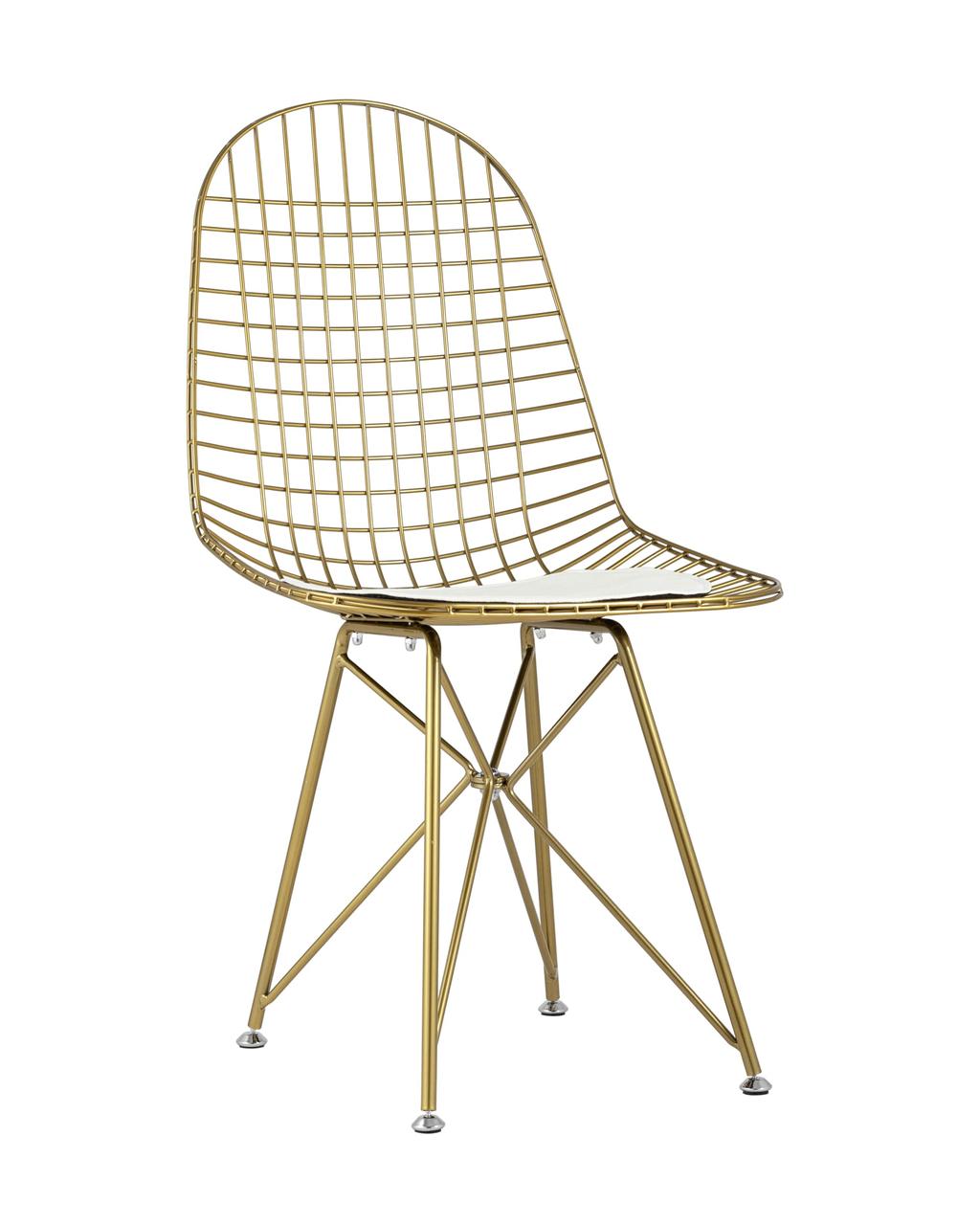 Стул Stool Group обеденный Eiffel из металла цвет золото с белой подушкой из экокожи