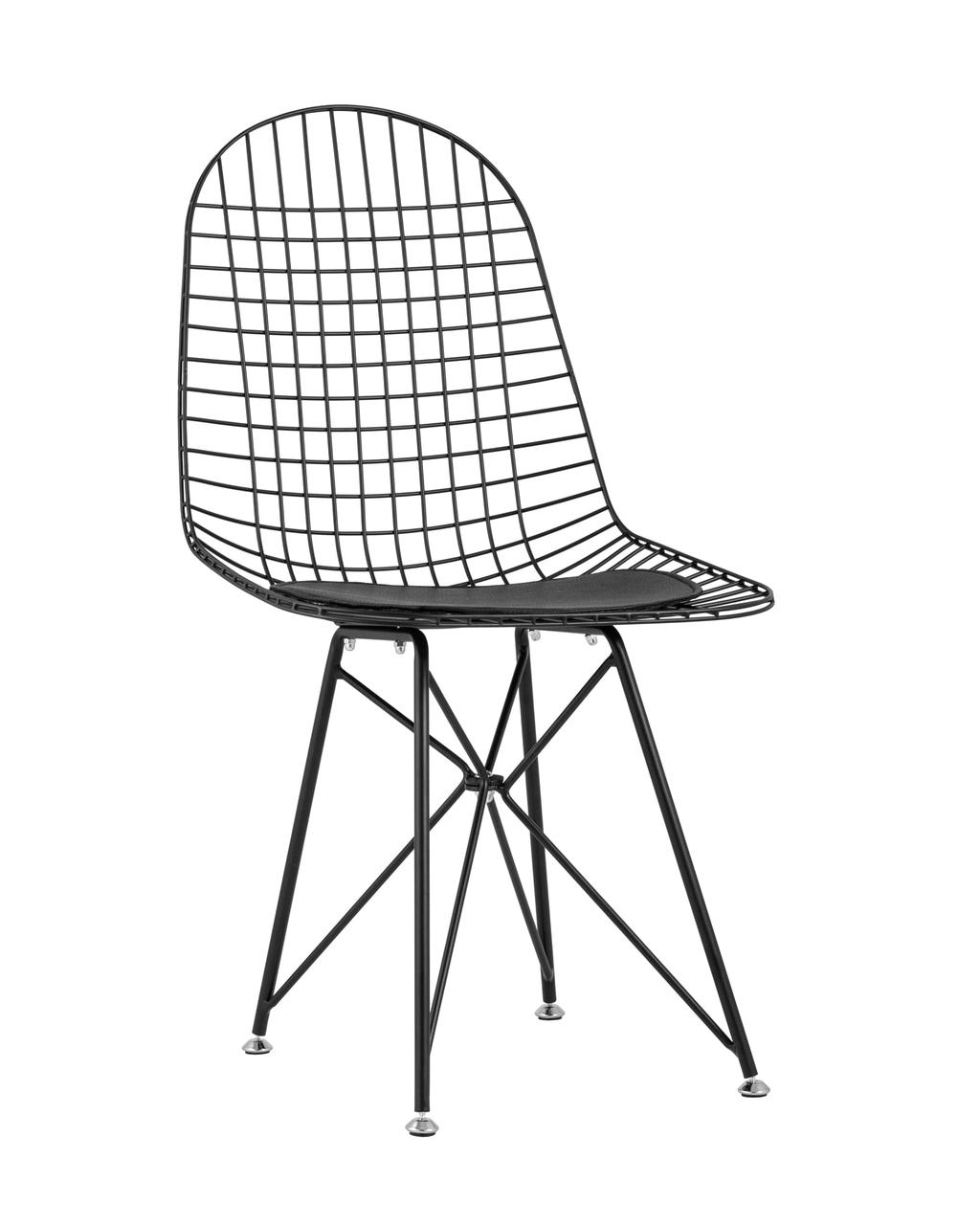 Стул Stool Group обеденный Eiffel из металла цвет черный с подушкой из черной экокожи