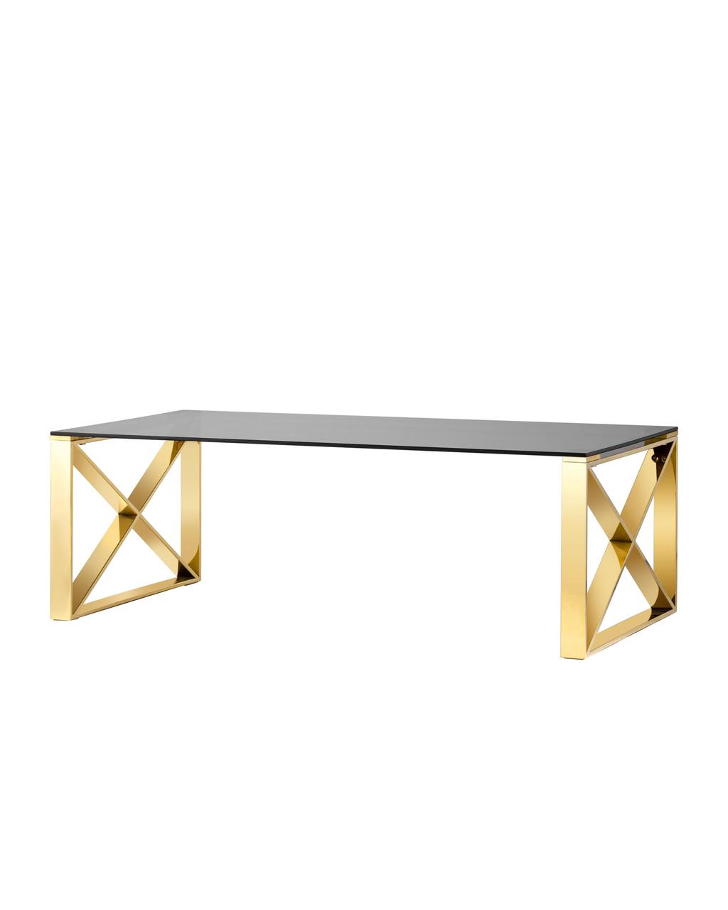 Журнальный стол Stool Group 120*60 КРОСС золото стекло smoke закаленное каркас нержавеющая сталь