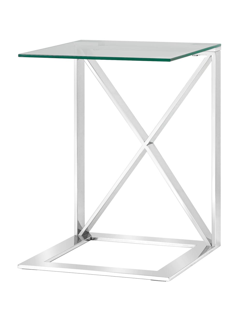 Журнальный стол Stool Group 40*40 КРОСС серебро каркас нержавеющая сталь столешница закаленное стекло