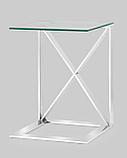Журнальный стол Stool Group 40*40 КРОСС серебро каркас нержавеющая сталь столешница закаленное стекло, фото 2
