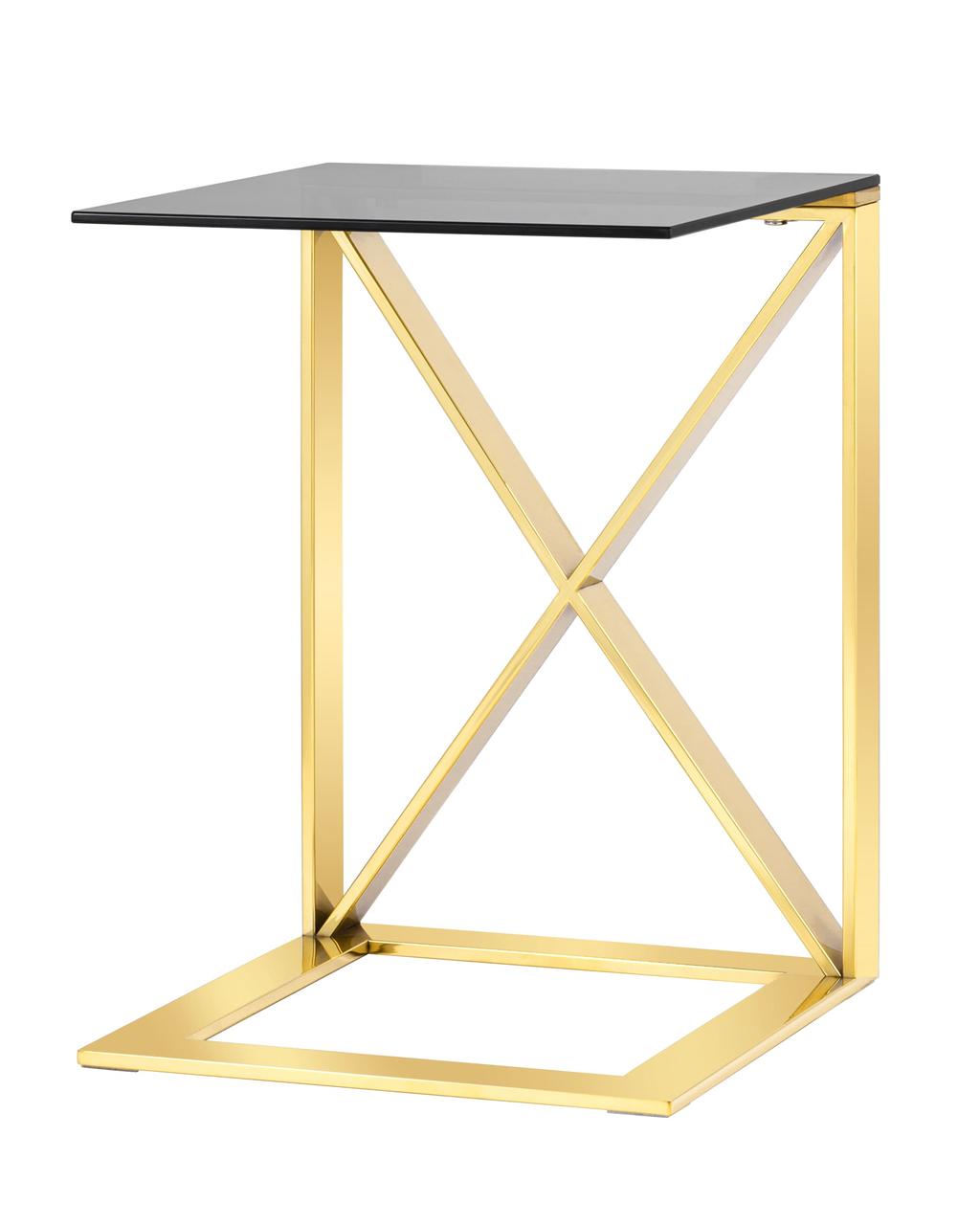 Журнальный стол Stool Group 40*40 КРОСС золото стекло smoke закаленное каркас нержавеющая сталь