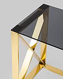 Журнальный стол Stool Group 40*40 КРОСС золото стекло smoke закаленное каркас нержавеющая сталь, фото 6