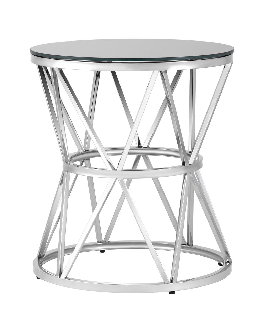 Журнальный стол Stool Group 50*50 ВИВА серебро стекло черное закаленное каркас нержавеющая сталь