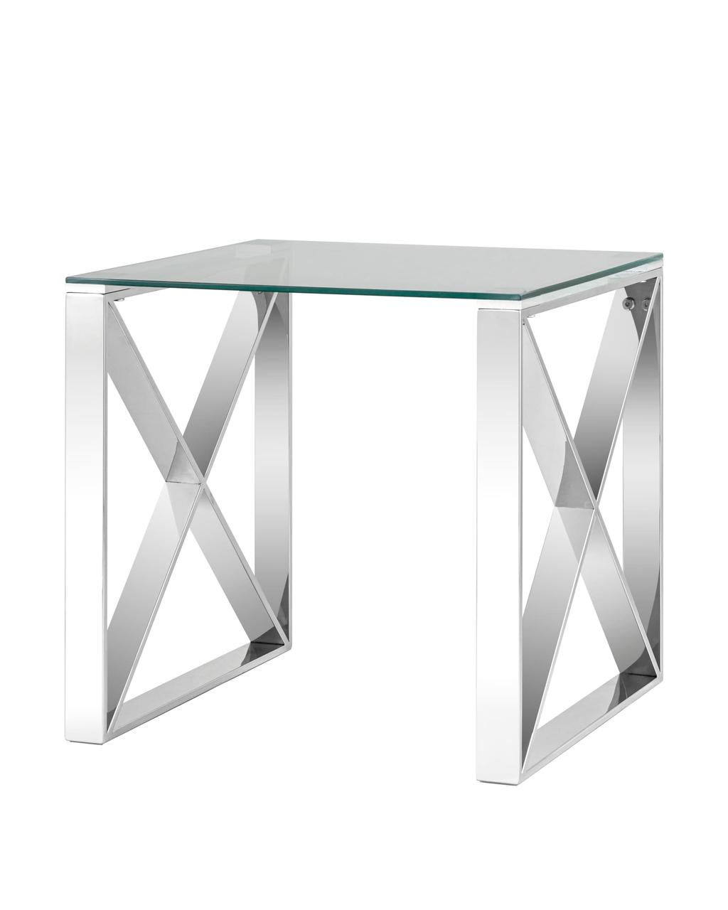 Журнальный стол Stool Group 55*55 КРОСС серебро каркас нержавеющая сталь столешница закаленное стекло