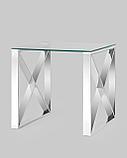 Журнальный стол Stool Group 55*55 КРОСС серебро каркас нержавеющая сталь столешница закаленное стекло, фото 2