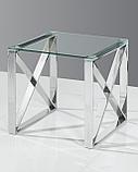 Журнальный стол Stool Group 55*55 КРОСС серебро каркас нержавеющая сталь столешница закаленное стекло, фото 3