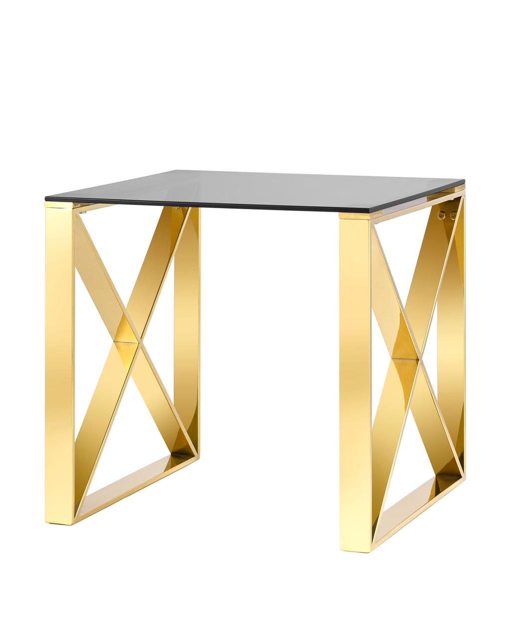 Журнальный стол Stool Group 55*55 КРОСС золото стекло smoke закаленное каркас нержавеющая сталь
