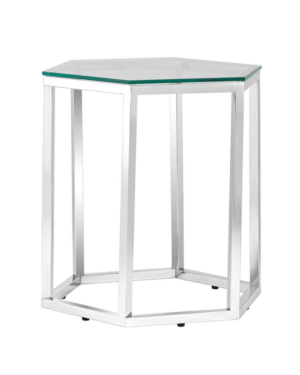 Журнальный стол Stool Group ГЕКС серебро каркас нержавеющая сталь столешница закаленное стекло
