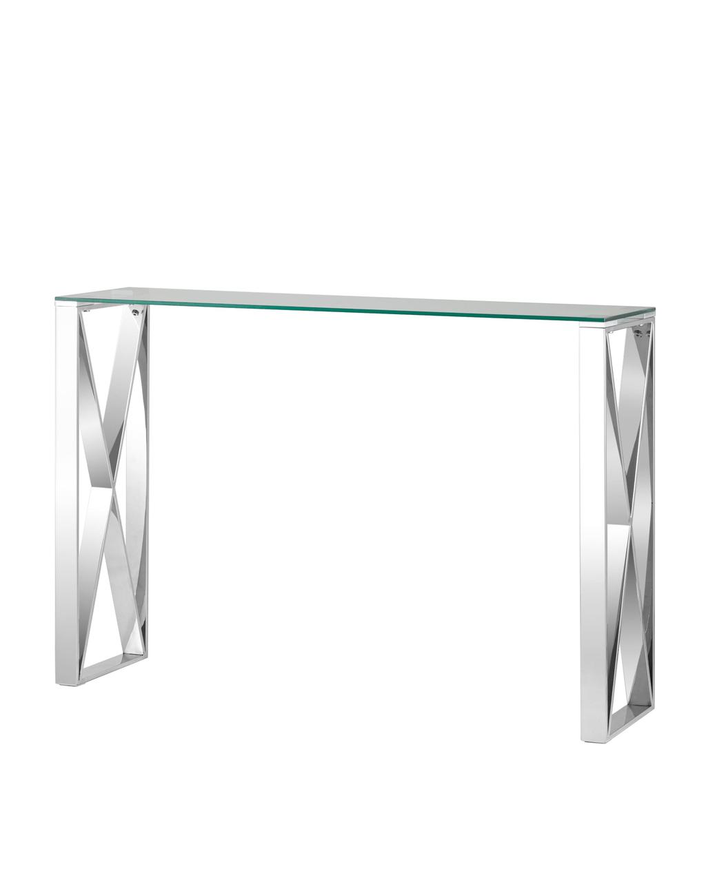 Консоль Stool Group КРОСС 115*30 серебро каркас нержавеющая сталь столешница закаленное стекло