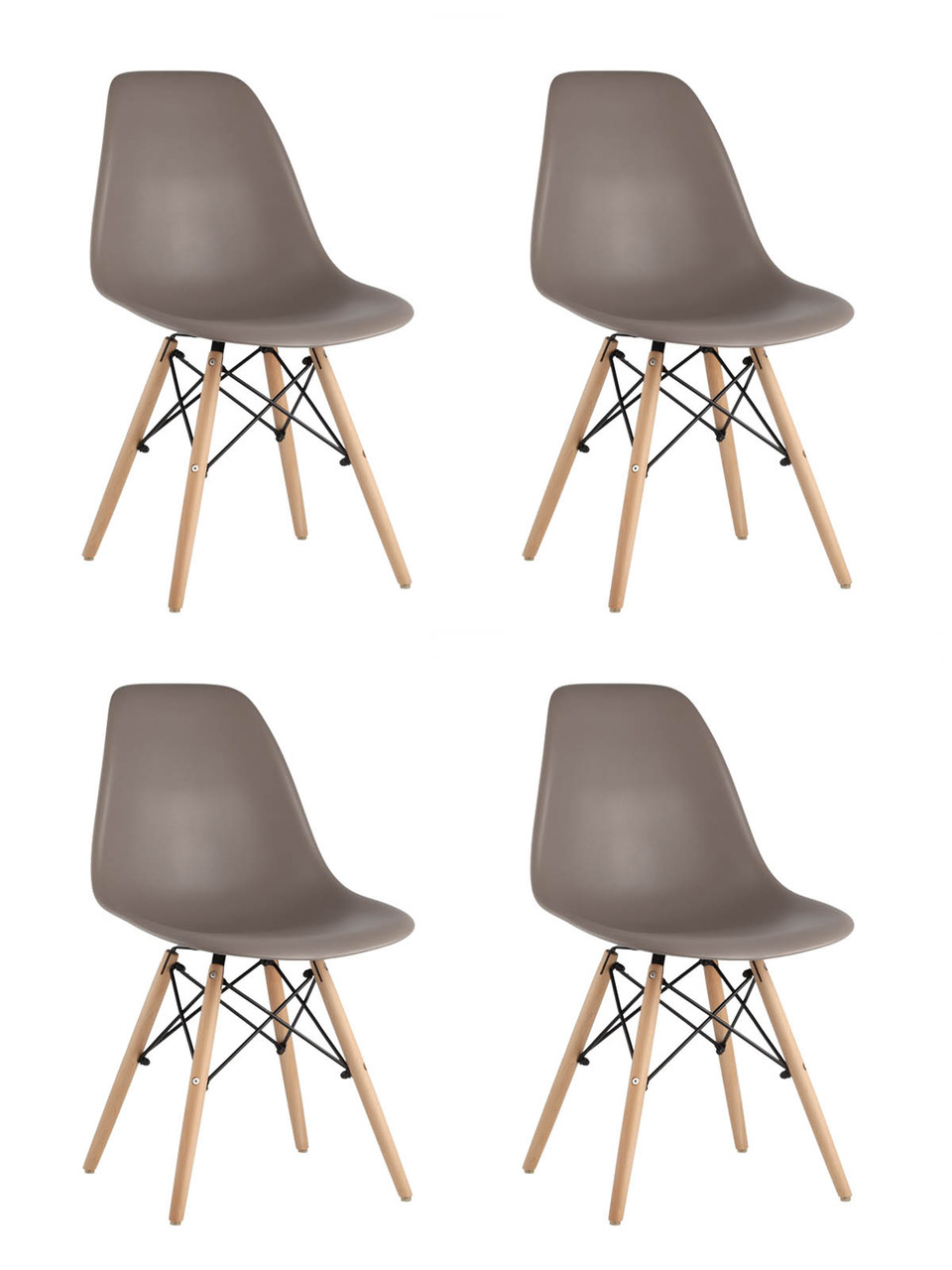 Комплект из четырех стульев Stool Group DSW темно-серый пластик каркас из металла ножки натуральный массив