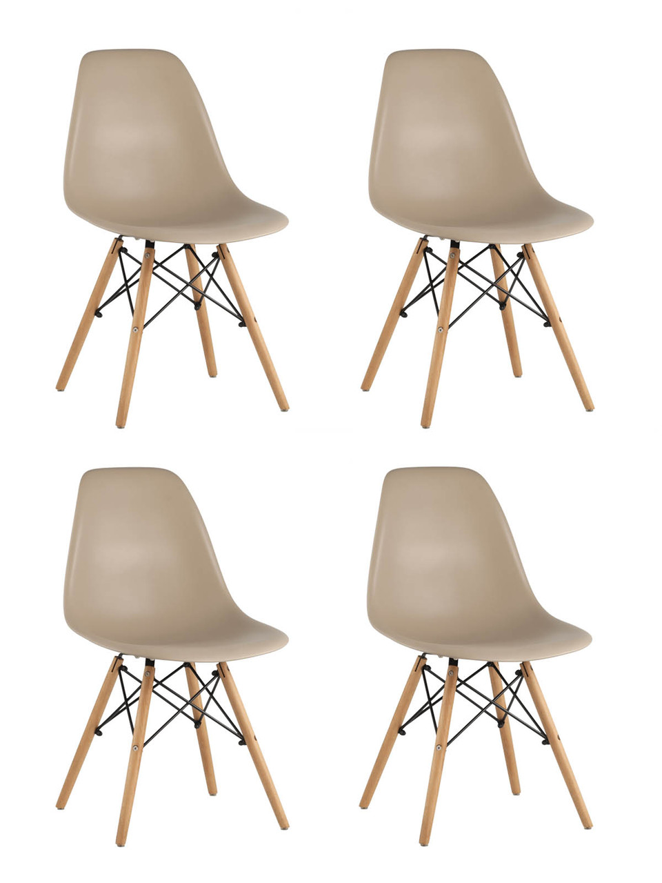 Комплект из четырех стульев Stool Group DSW бежево-серый пластик каркас из металла ножки натуральный массив