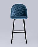 Стул барный Stool Group Марсель обивка велюр пыльно-синий ножки металл черные, фото 3