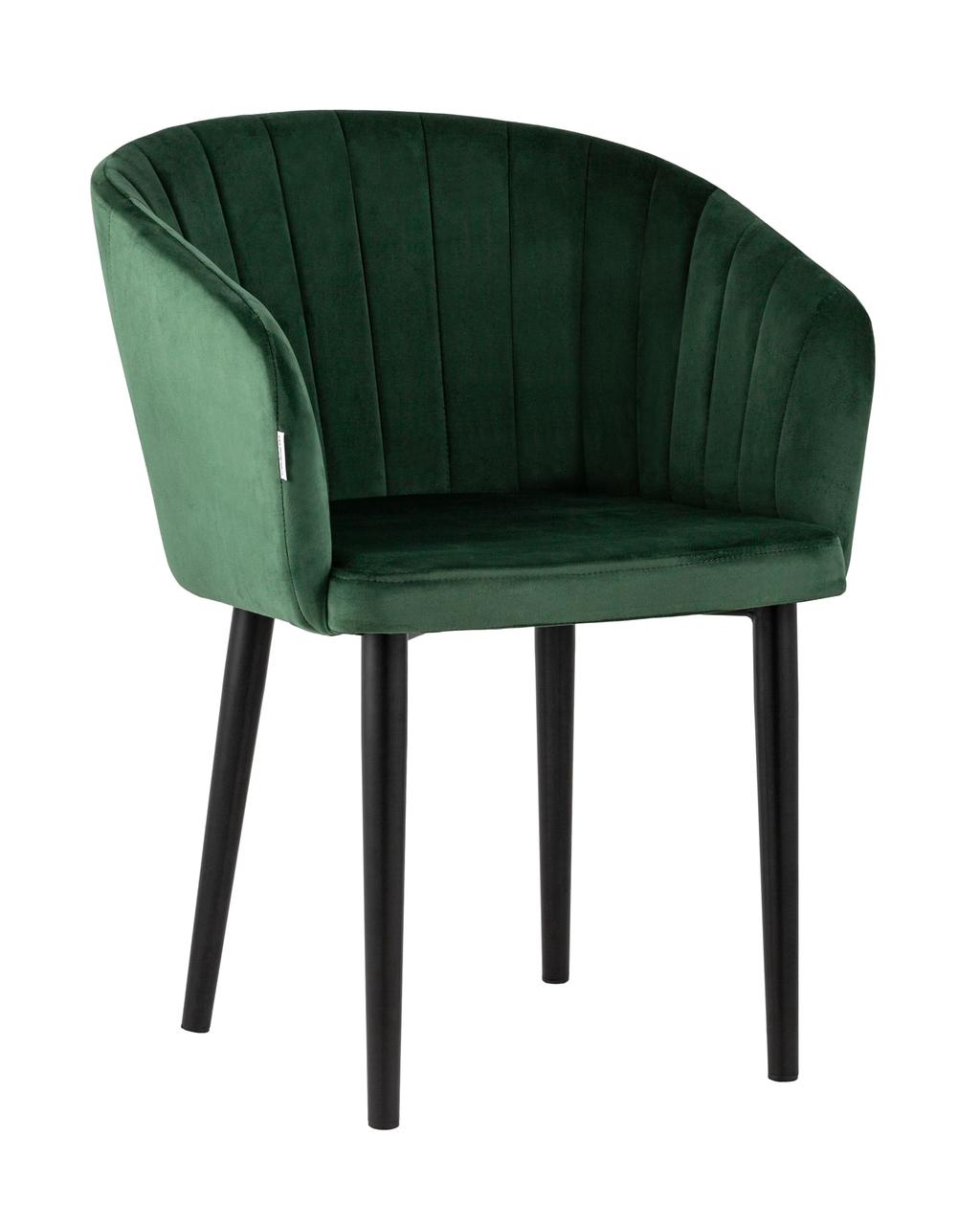 Стул Stool Group с подлокотниками Нейтон обивка велюр зеленый ножки металл черные
