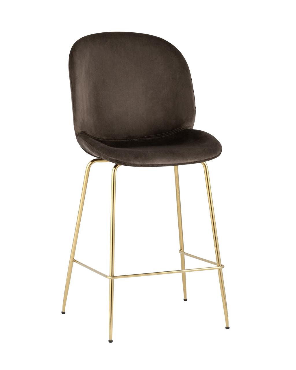 Стул полубарный Stool Group Beetle со спинкой коричневый золотые ножки обивка велюр металлический каркас