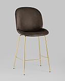 Стул полубарный Stool Group Beetle со спинкой коричневый золотые ножки обивка велюр металлический каркас, фото 2