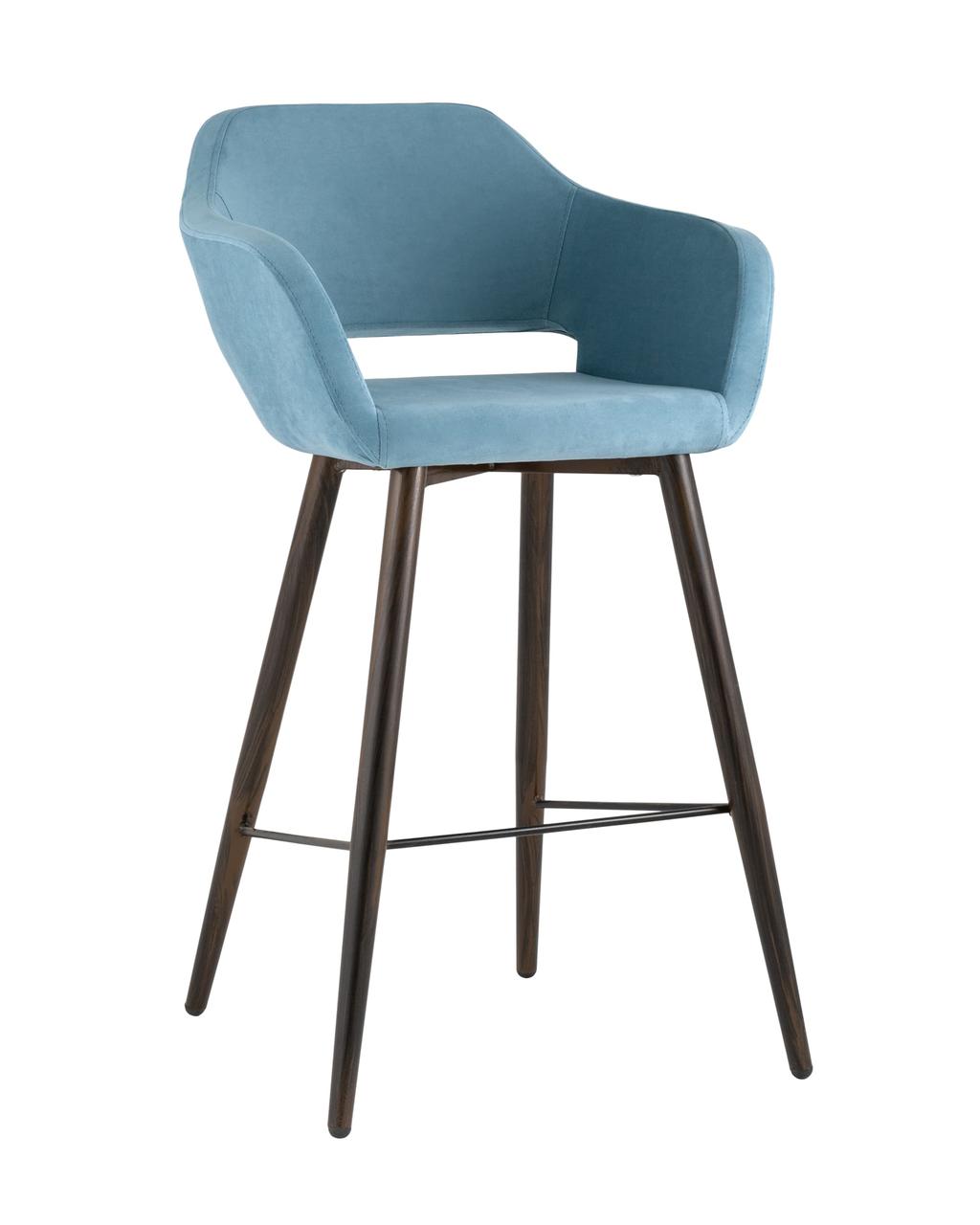 Стул барный Stool Group Саймон обивка велюр пыльно-голубой ножки металл темное дерево