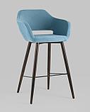 Стул барный Stool Group Саймон обивка велюр пыльно-голубой ножки металл темное дерево, фото 2