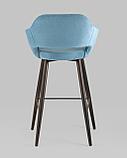Стул барный Stool Group Саймон обивка велюр пыльно-голубой ножки металл темное дерево, фото 5