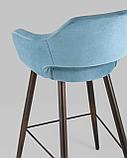 Стул барный Stool Group Саймон обивка велюр пыльно-голубой ножки металл темное дерево, фото 7