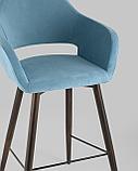 Стул барный Stool Group Саймон обивка велюр пыльно-голубой ножки металл темное дерево, фото 8