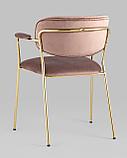 Стул Stool Group кухонный Кэрол пыльно-розовый с подлокотниками обивка велюр ножки из металла под золото, фото 6