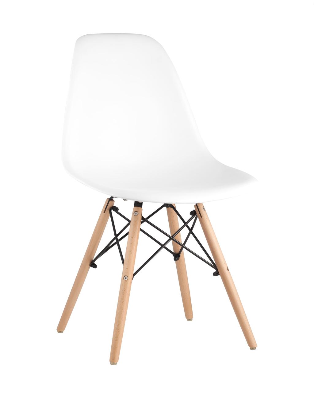 Стул Stool Group Eames Style DSW белый пластик, стальной каркас, натуральный массив бука