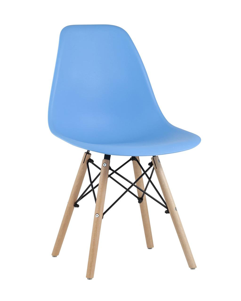 Стул Stool Group Eames Style DSW голубой пластик, стальной каркас, натуральный массив бука