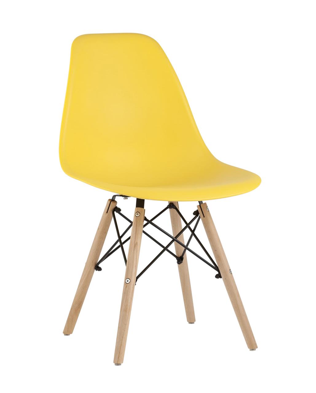 Стул Stool Group Eames Style DSW желтый пластик, стальной каркас, натуральный массив бука