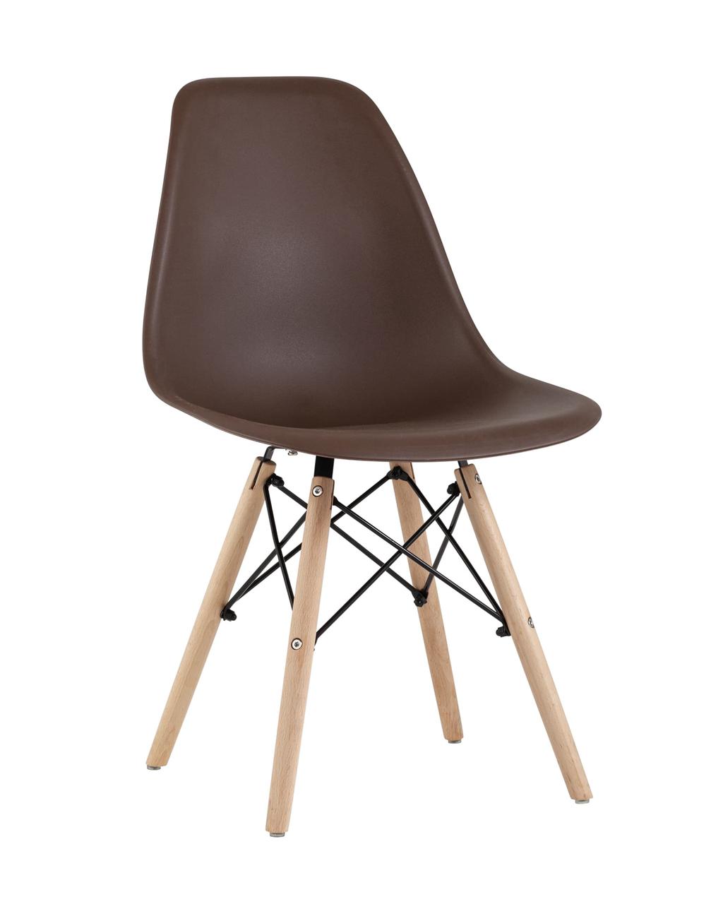 Стул Stool Group Eames Style DSW коричневый пластик, стальной каркас, натуральный массив бука