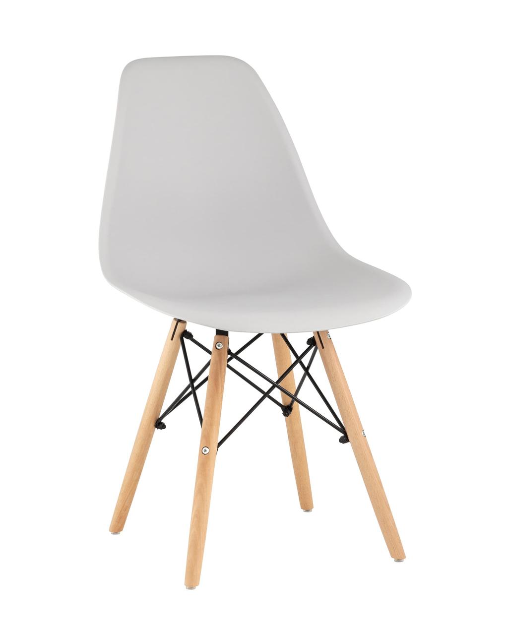 Стул Stool Group Eames Style DSW светло-серый пластик, стальной каркас, натуральный массив бука