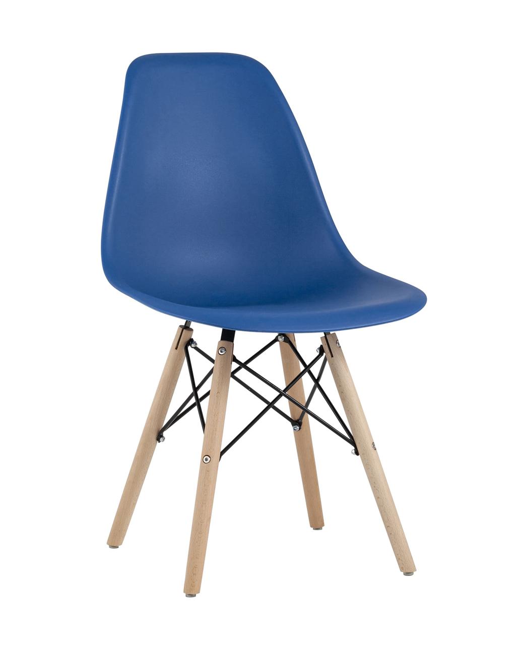 Стул Stool Group Eames Style DSW синий пластик, стальной каркас, натуральный массив бука