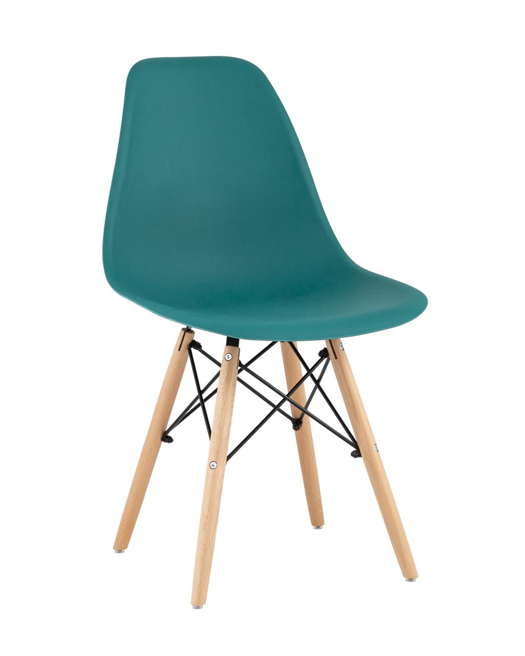 Стул Stool Group Eames Style DSW темно-бирюзовый пластик, стальной каркас, натуральный массив бука